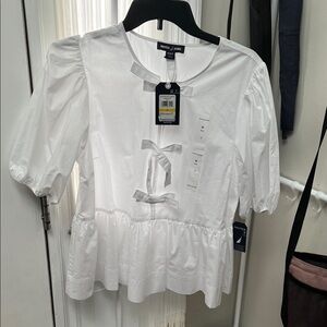 Nautica White Cotton Peplum Top with Front Bow Details Size M